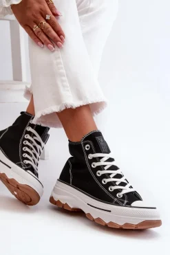 Wysokie Trampki Damskie Na Platformie Czarne Valvia