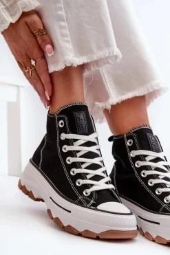Wysokie Trampki Damskie Na Platformie Czarne Valvia