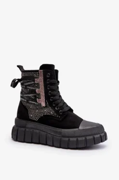 Wysokie Trampki Damskie Na Masywnej Platformie Czarne Wonise