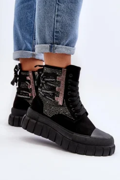 Wysokie Trampki Damskie Na Masywnej Platformie Czarne Wonise