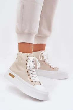 Wysokie Trampki Damskie Na Platformie Beżowe Laviriona