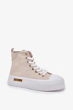 Wysokie Trampki Damskie Na Platformie Beżowe Laviriona