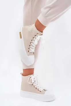 Wysokie Trampki Damskie Na Platformie Beżowe Laviriona