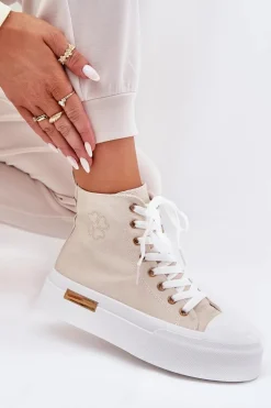 Wysokie Trampki Damskie Na Platformie Beżowe Laviriona