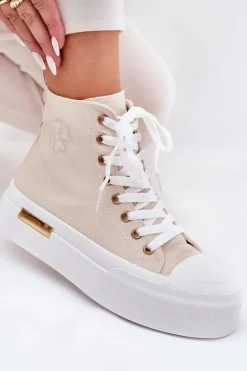 Wysokie Trampki Damskie Na Platformie Beżowe Laviriona