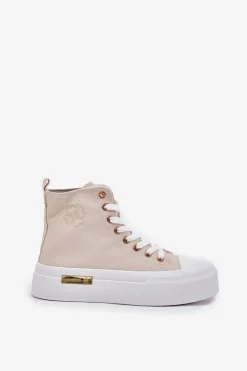 Wysokie Trampki Damskie Na Platformie Beżowe Laviriona