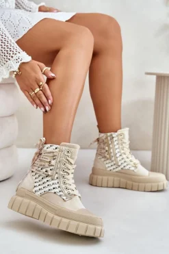 Wysokie Trampki Damskie Na Masywnej Platformie Jasnobeżowe Kernia
