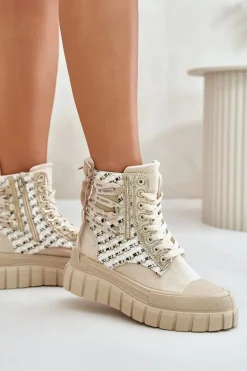 Wysokie Trampki Damskie Na Masywnej Platformie Jasnobeżowe Kernia