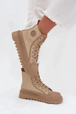 Wysokie Trampki Damskie Ocieplane Big Star OO274A356 Beżowe
