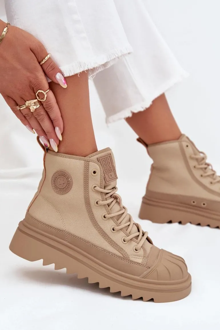Wysokie Trampki Damskie Ocieplane Big Star OO274A356 Beżowe