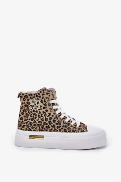Wysokie Trampki Damskie W Panterkę Na Platformie Brązowe Laviriona