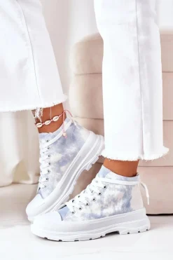 Wysokie Trampki Na Dużej Podeszwie Niebieskie Z Efektem Tie-Dye Trissy
