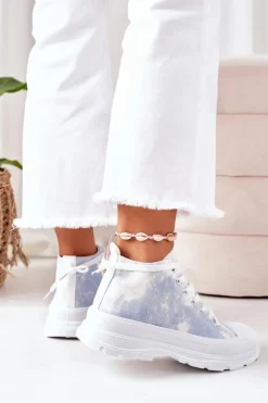 Wysokie Trampki Na Dużej Podeszwie Niebieskie Z Efektem Tie-Dye Trissy