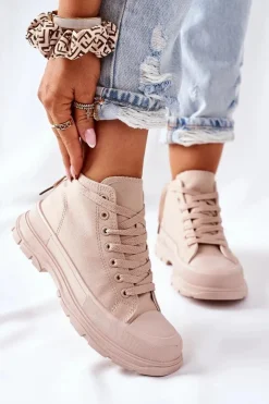 Wysokie Trampki Na Dużej Podeszwie Beżowe Trissy