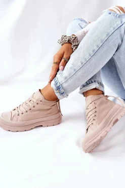 Wysokie Trampki Na Dużej Podeszwie Beżowe Trissy