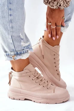 Wysokie Trampki Na Dużej Podeszwie Beżowe Trissy