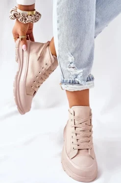 Wysokie Trampki Na Dużej Podeszwie Beżowe Trissy