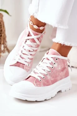 Wysokie Trampki Na Dużej Podeszwie Różowe Z Efektem Tie-Dye Trissy