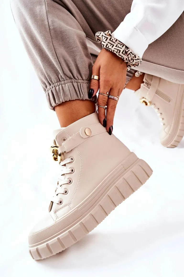 Wysokie Trampki Na Platformie Beżowe Standies