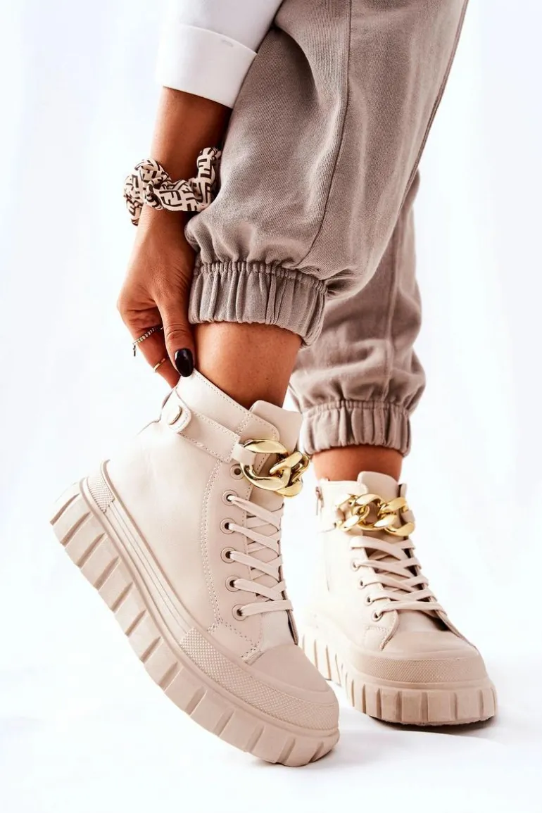 Wysokie Trampki Na Platformie Beżowe Standies