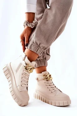 Wysokie Trampki Na Platformie Beżowe Standies