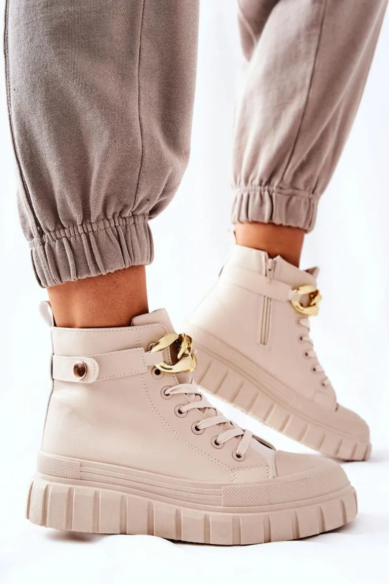 Wysokie Trampki Na Platformie Beżowe Standies