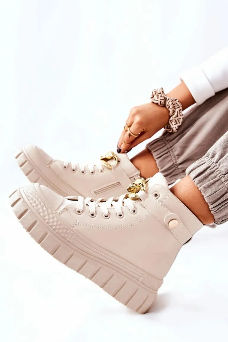 Wysokie Trampki Na Platformie Beżowe Standies