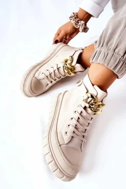 Wysokie Trampki Na Platformie Beżowe Standies