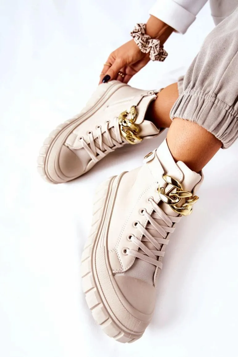 Wysokie Trampki Na Platformie Beżowe Standies