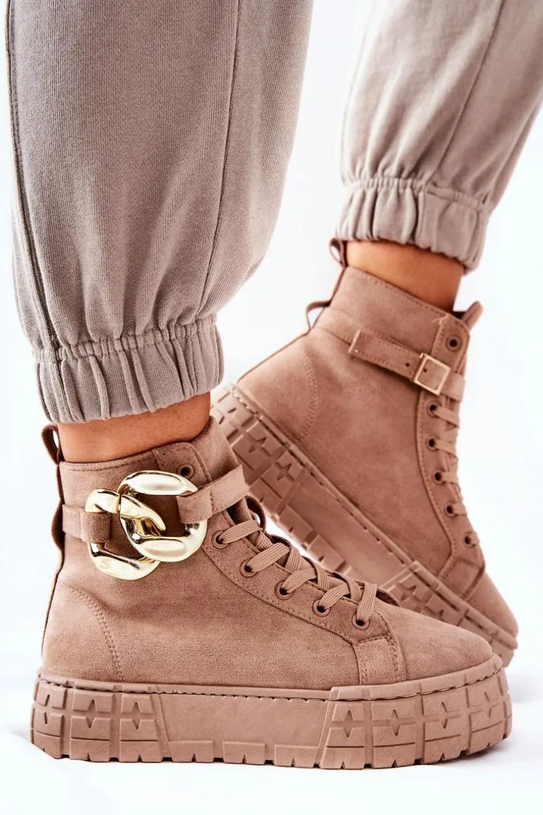 Wysokie Trampki Na Platformie Ciemnobeżowe Evenia