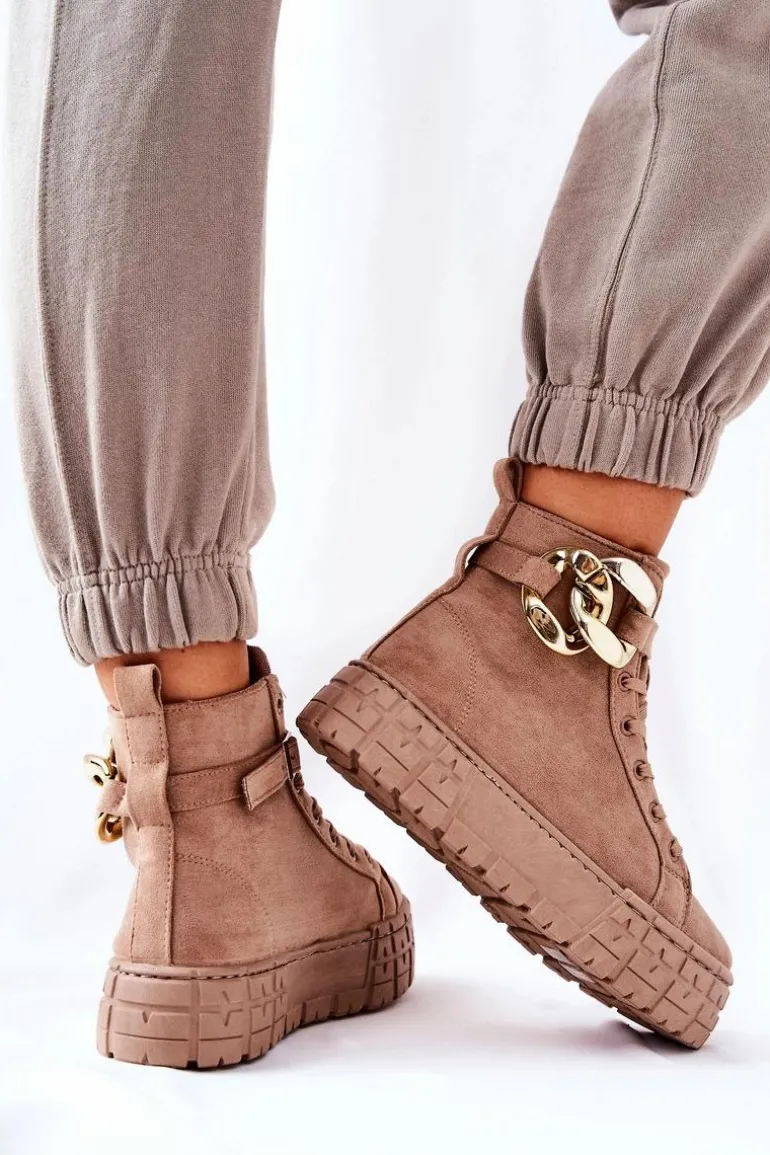 Wysokie Trampki Na Platformie Ciemnobeżowe Evenia