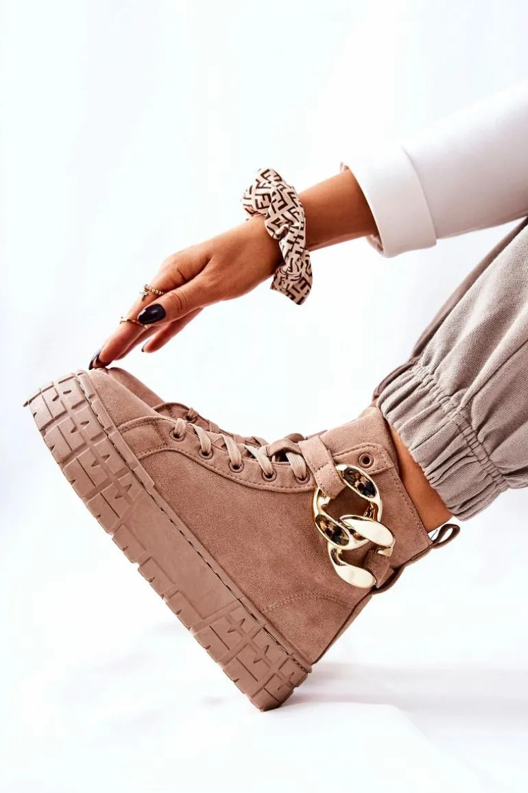 Wysokie Trampki Na Platformie Ciemnobeżowe Evenia