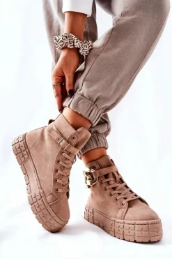 Wysokie Trampki Na Platformie Ciemnobeżowe Evenia