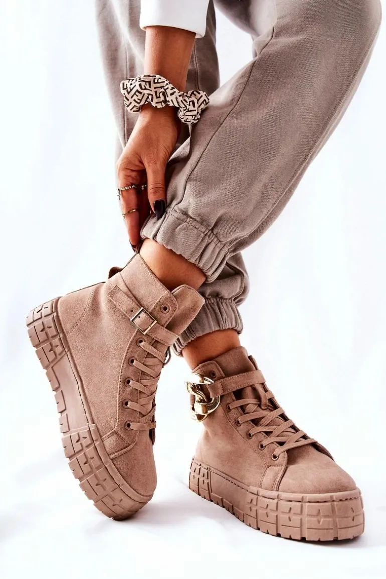 Wysokie Trampki Na Platformie Ciemnobeżowe Evenia