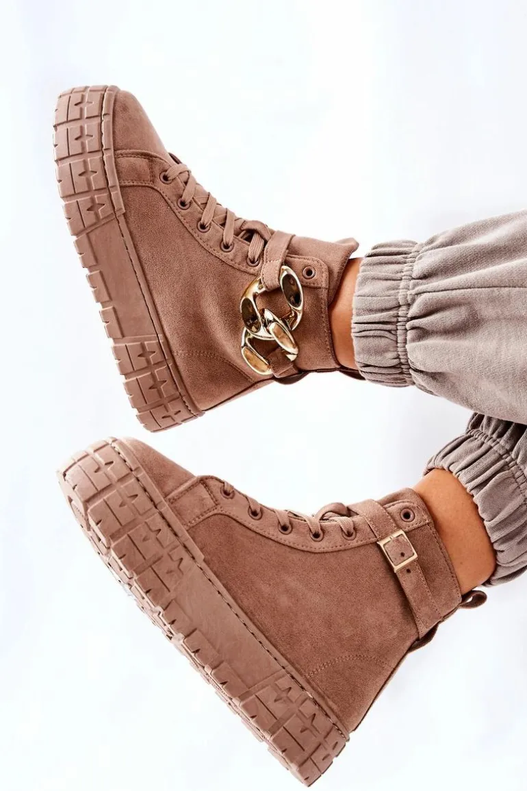 Wysokie Trampki Na Platformie Ciemnobeżowe Evenia