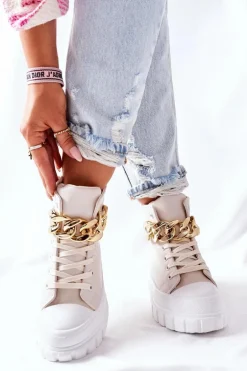 Wysokie Trampki Na Platformie Beżowe La Rocca