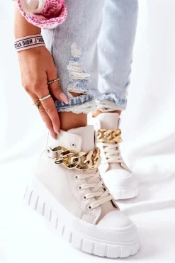 Wysokie Trampki Na Platformie Beżowe La Rocca