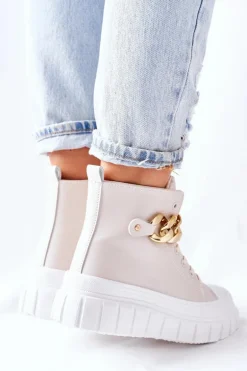 Wysokie Trampki Na Platformie Beżowe La Rocca