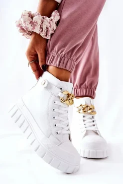 Wysokie Trampki Na Platformie Białe Standies