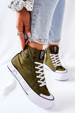 Wysokie Trampki Na Platformie Big Star II274017 Khaki