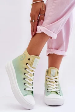 Wysokie Trampki Na Platformie Big Star LL274A190 Żółto-Zielone