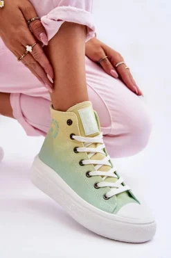 Wysokie Trampki Na Platformie Big Star LL274A190 Żółto-Zielone