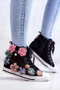 Wysokie Trampki Z Kwiatami Czarne Sellin