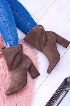 Wysokie Zamszowe Botki na Słupku Laura Messi Khaki 1857