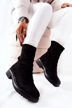Wysokie Zamszowe Marszczone Botki Czarne Trishia