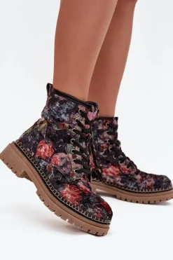 Wzorzyste Botki Damskie Ocieplane Artiker 57C1054 Czarne