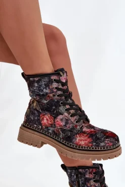 Wzorzyste Botki Damskie Ocieplane Artiker 57C1054 Czarne