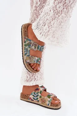 Wzorzyste Klapki Damskie Na Korkowej Platformie Z Klamrami Lee Cooper LCW-25-35-3480L Multikolor