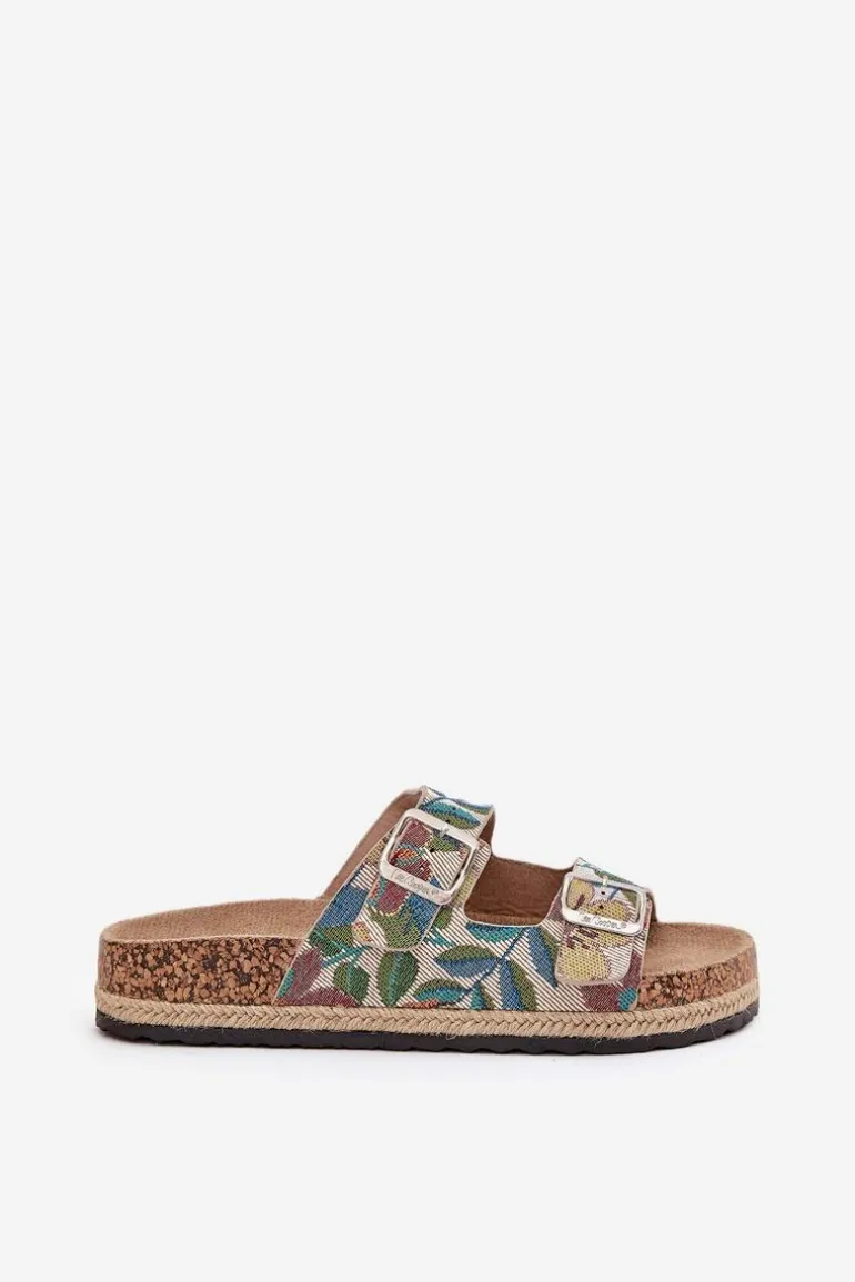 Wzorzyste Klapki Damskie Na Korkowej Platformie Z Klamrami Lee Cooper LCW-25-35-3480L Multikolor