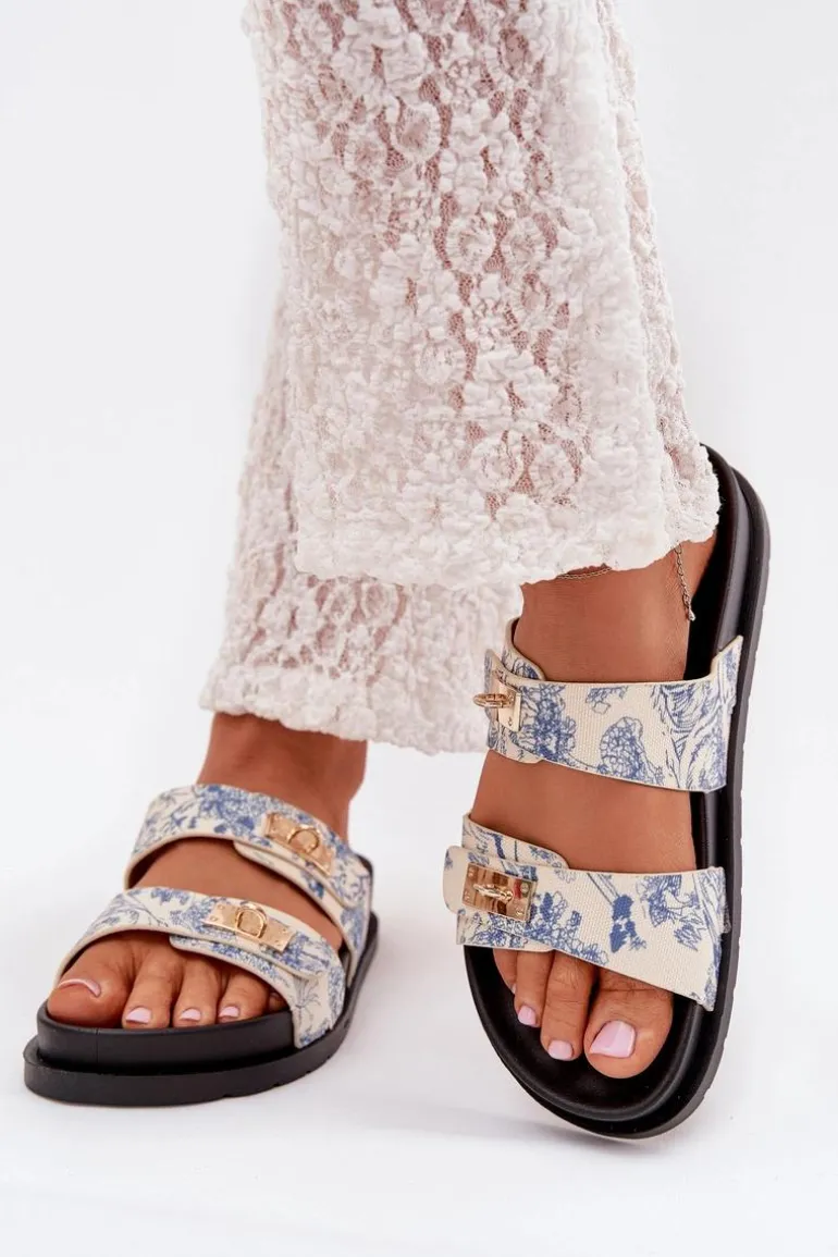 Wzorzyste Klapki Damskie Na Platformie Niebieskie Sorina